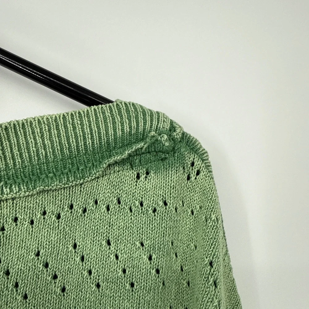 Free People Sandcastle Crop Eyelet Sweater Green Boatneck Knit Boho Preppy XS